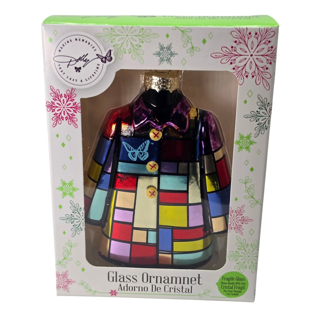 Dolly Parton Coat of Many Colors Glass Christmas Ornament Butterfly